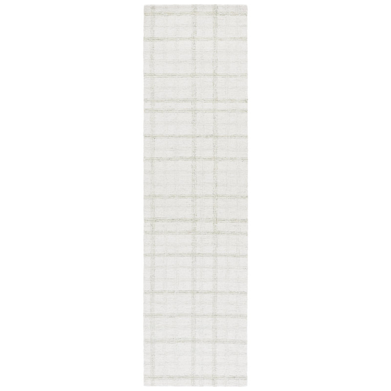 Plaid Wool Hand Tufted Area Rug, Runner 69 x 274 cm