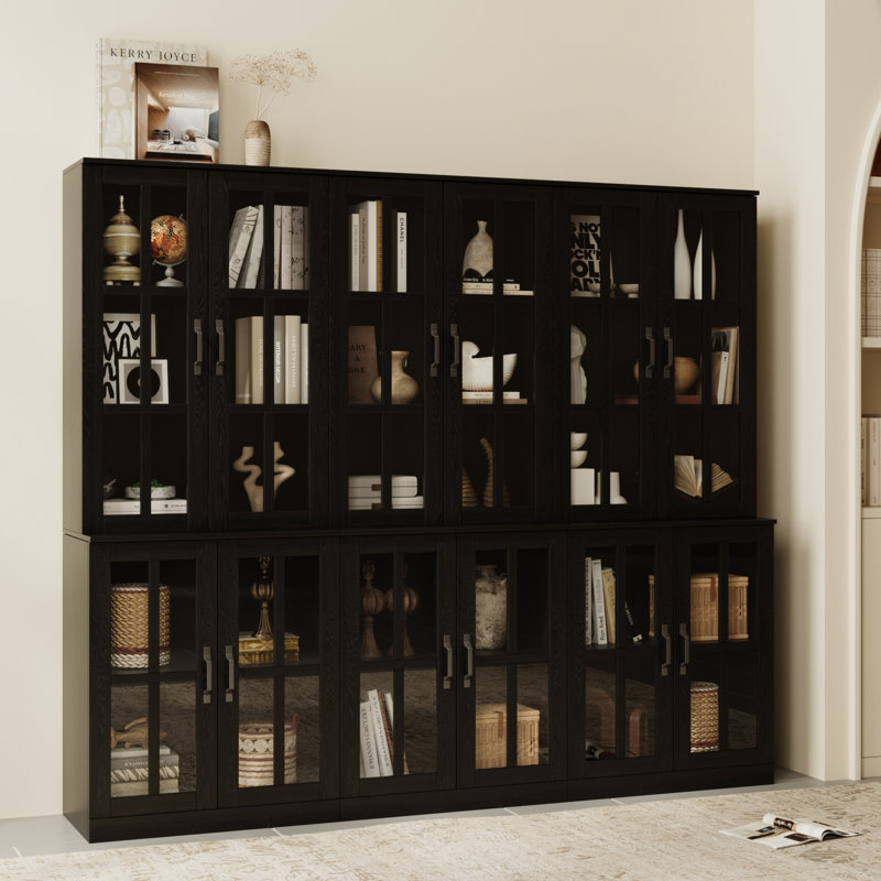 71"H X 71"W Display Cabinet With Glass Doors,Modular Modular Book Cabinet, Black
