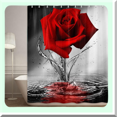 Romantic Rose Reflection Shower Curtain - Elegant Floral Design, Black & Red, Machine Washable, 72x72 Inches