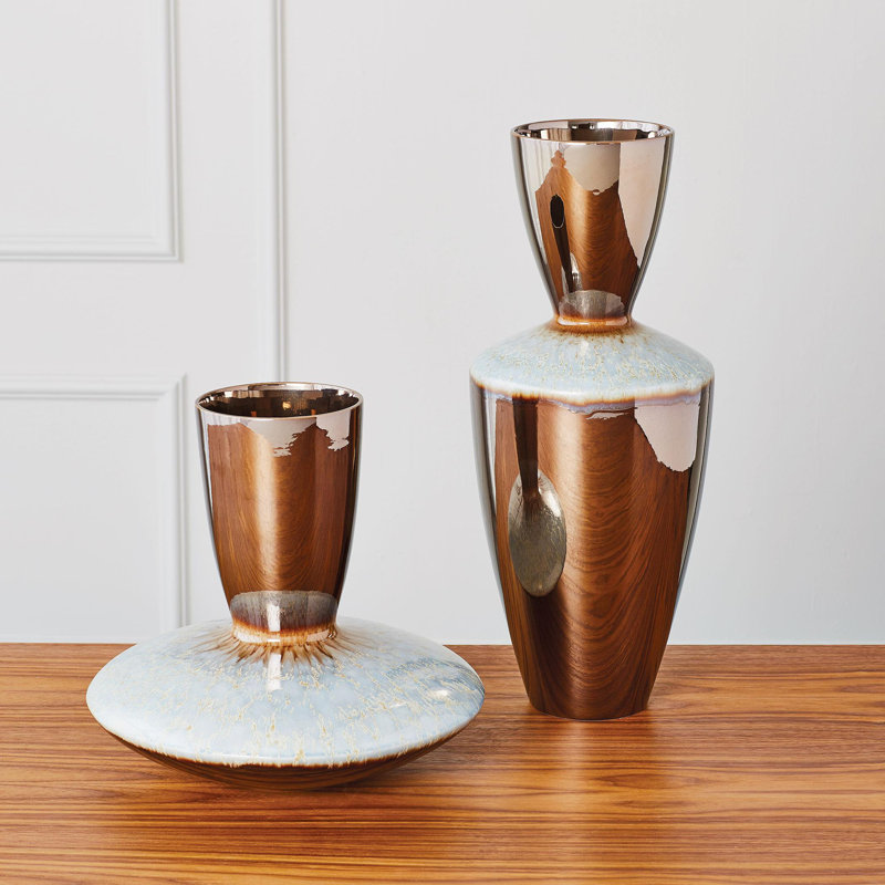 Marta's Vase-Bronze Reactive Blue, 13" H x 13.5" W x 13.5" D