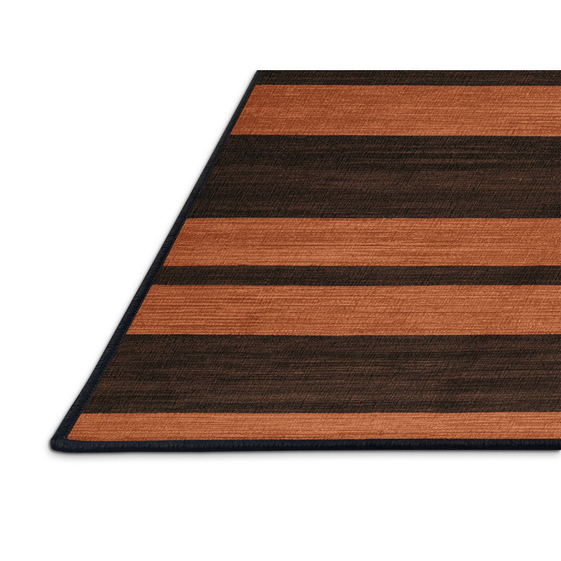 Tapis noir à rayures horizontales lavable à la machine, Carré 4 pi