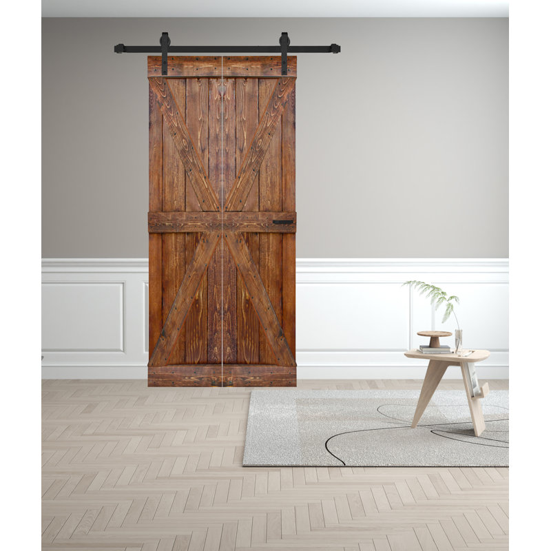 Porte de grange pliante en bois massif de style K avec trousse de quincaillerie - assemblage requis, 24 po x 84 po
