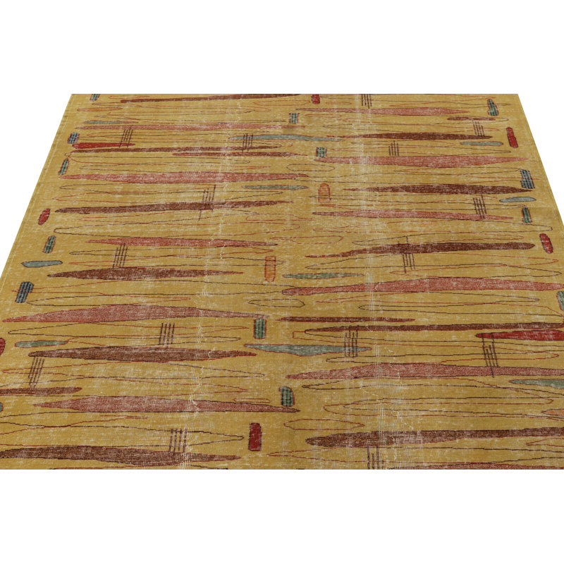 Pasha Wool Abstract Area Rug in Gold/Pink/Red