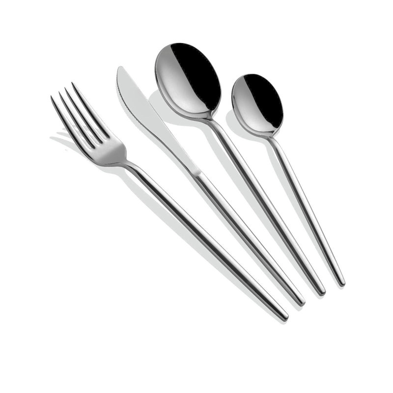 Ensemble de 24 couverts en acier inoxydable, argent | Comprend 6 cuillères à dîner (8,4 po), 6 fourchettes de table (8,5 po), 6 couteaux de table (9,2 po), 6 cuillères à dessert (7,1 po) | Conception durable, lavable au lave-vaisselle et élégante pour un usage quotidien