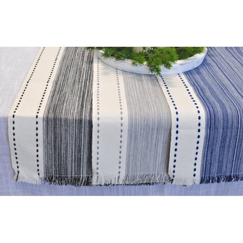 Cotton Woven Table Runner and Placemats, Dining Table Runner, Farmhouse Style Dresser Scarf, Blue, 14" W x 48" L