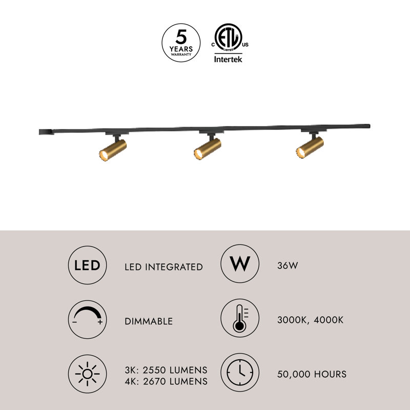 Paolo 81-in Gold dimmable LED Trilo Ceiling Kit, Matte Black
