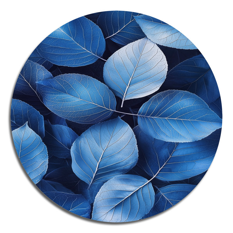 Pervenche, feuilles de bleu simplicité I - feuilles rondes, art mural en métal, H 16 po x l 16 po