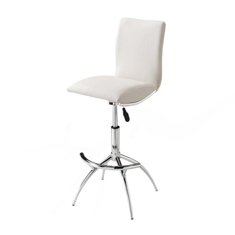 Tabouret de bar moderne à texture réglable en similicuir / chrome de couleur blanc doux, Crème, crème