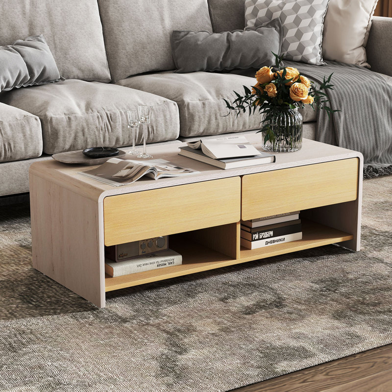 Table basse Home avec 2 tiroirs et 2 tablettes rectangulaires