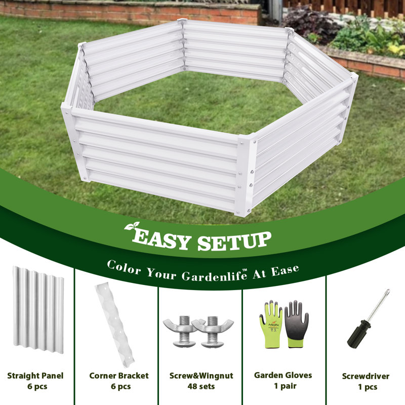 Hexagon Galvanized Raised Garden Beds Outdoor,70X60X18In Metal Planter Box, White