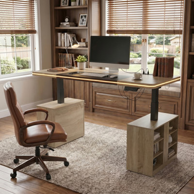 Bureau debout électrique à hauteur réglable L 63 po x l 27,6 po x H 29,4 po à 46,9 po avec bande DEL