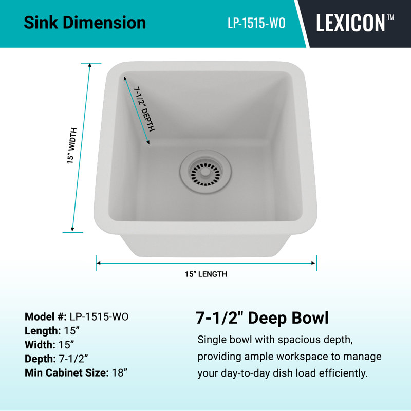 15" x 15" Quartz Kitchen Sink, Single Bowl Kitchen Sink, bar sink, Drop in Kitchen Sink, Granite Composite Kitchen Sink, Undermount Sink, kitchen Sink, LP-1515-C-SO