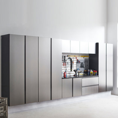 Stylish Metallic Gray Wall Mounted Garage Cabinet - Extra Deep Storage, To Heat  Water, Soft Closing For With Stain Resistance And Functionality