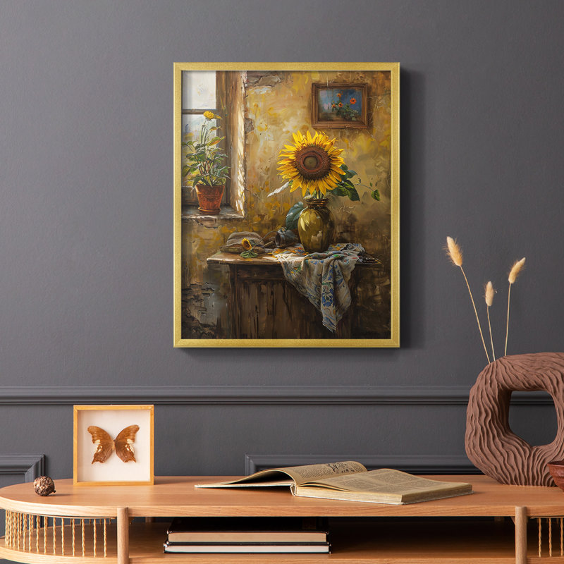 Série FLORAL DVI - reproduction encadrée de qualité supérieure - prête à être accrochée - aucun clou requis, Or