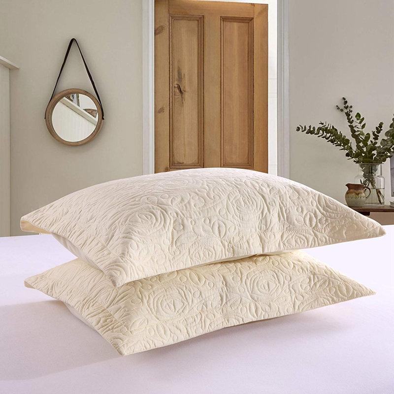 Beige Embroidered Cotton Polyester King Pillow Shams Set