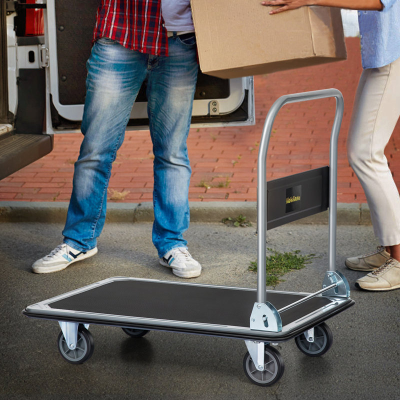 Foldable Platform Truck Push Dolly, Heavy Duty Rolling Cart with 360 Degree Swivel Wheels, 32.7" H x 35.4" W x 23.6" D