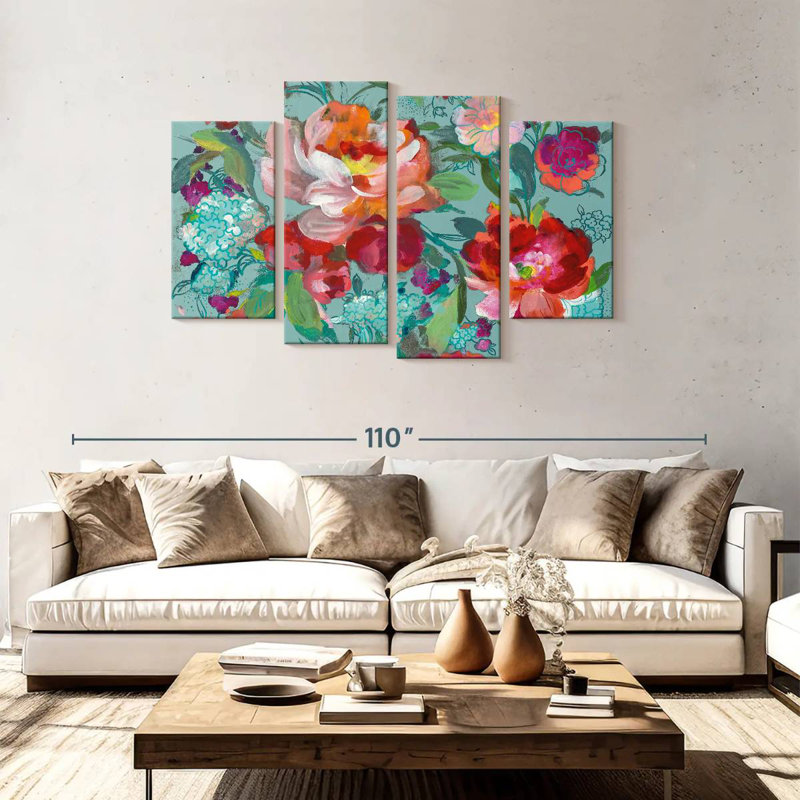 Harnek turquoise floral Medley, H 48 po x l 75 po