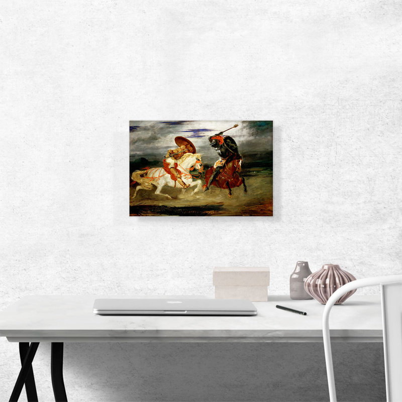 Deux chevaliers joutant dans un paysage 1824 par Eugene Delacroix - reproduction d'art sur toile tendue