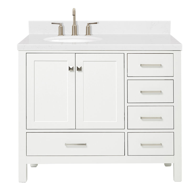  Meuble-lavabo simple 42,25 po avec plateau, Left, Oval, Blanc