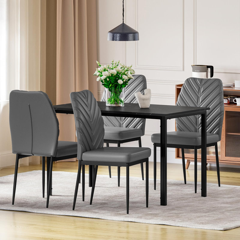 4 -Person Dining Set, Black, Grey