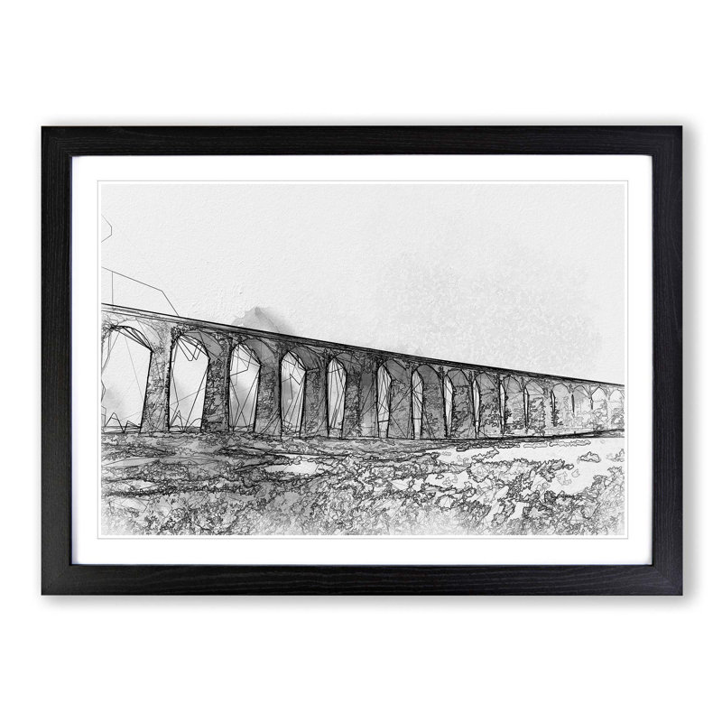 The Ribblehead Viaduct in Yorkshire in Abstract - Picture Frame Graphic Art Print, 40cm H x 60cm W, Black