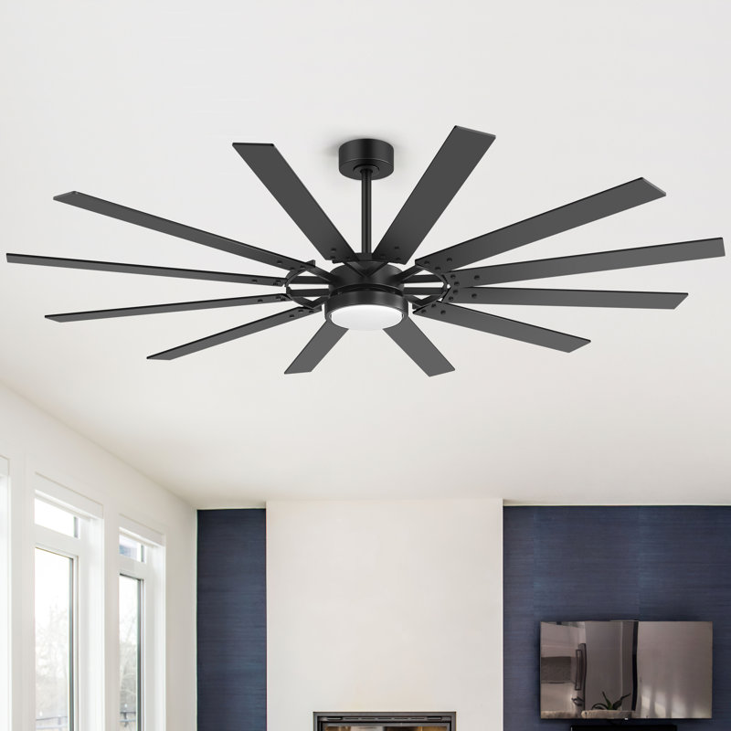 Ventilateur de plafond industriel de 72 po / 80 po avec lumière, 12 pales réversibles, moteur CC réversible silencieux et télécommande, fixation par tige
