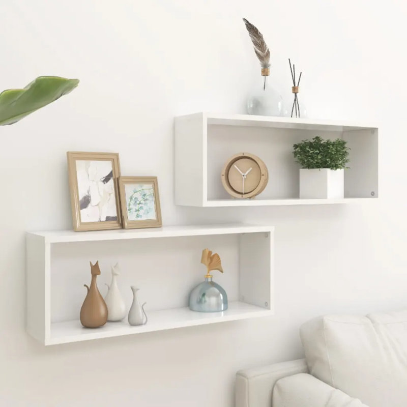 vidaXL 2/4/6x Wall Cube Shelves Engineered Wood Wall Unit, White, 9" H x 23.6" W x 5.9" D