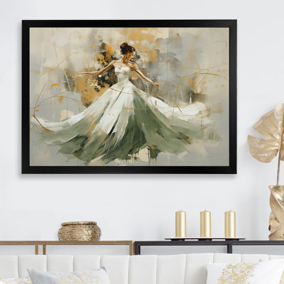 Abstract Canvas Wall Art, Green and Gold Ballet Dance Print - Green And Gold Ballet Dance
