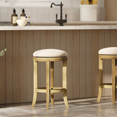 26In. Counter-Height Backless Wood Swivel Barstool With Upholstered Seat, Honeysuckle, 1PC