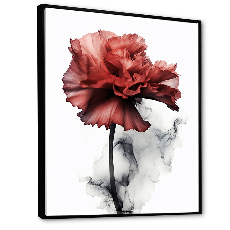 Décoration murale œillets rouges sur encre liquide monochrome - Œillets, H 32 po x l 16 po x P 1 po, Cadre flottant noir