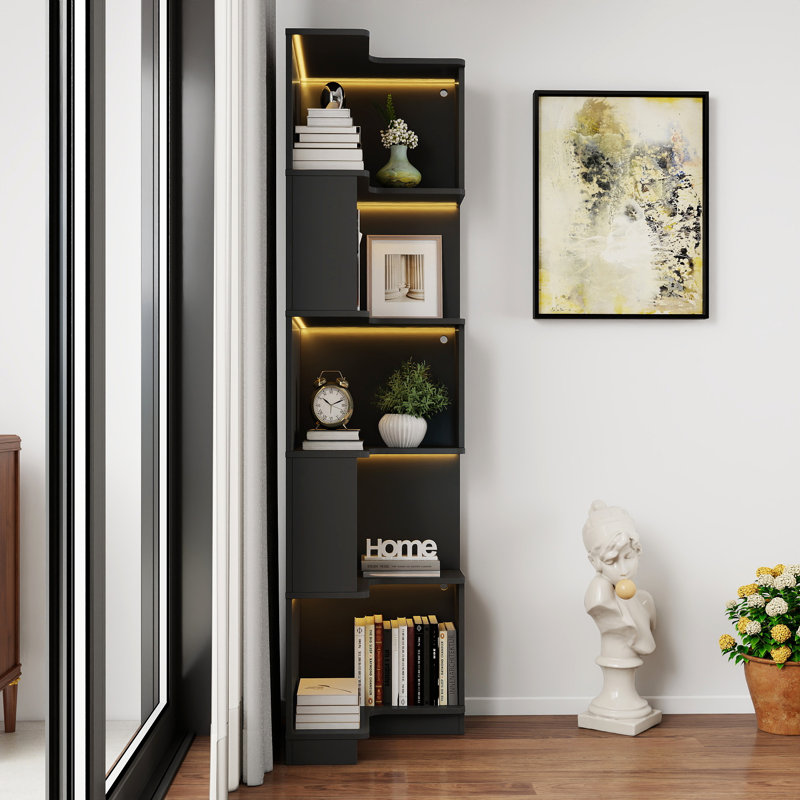 Corner bookshelf, 5 tier open bookshelf, good texture, sturdy and durable, high environmental protection, storage, display, reading one-stop meet, bedroom, living room, study, the essential bookshelf.