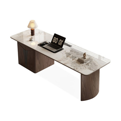 White+Brownness Rectangular Stone+Solid Wood desk