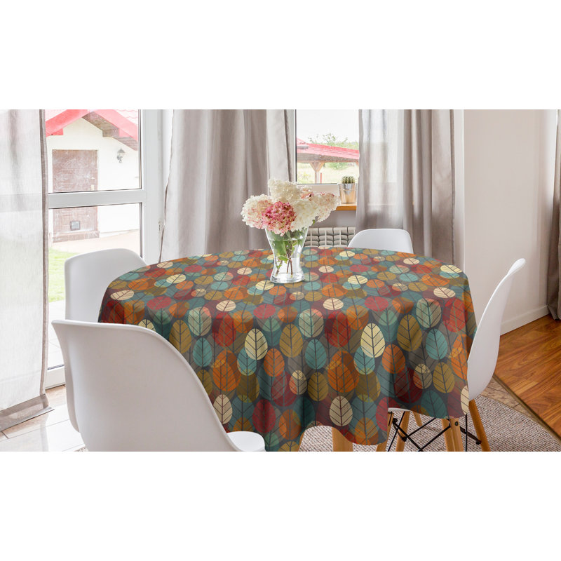 Ambesonne Autumn Round Tablecloth, Colorful Round Leaves Artwork Seasonal Repetition Creative Nature Composition, Circle Table Cloth Cover For Dining Room Kitchen Decoration, 60", Multicolor
