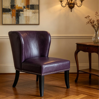 Fauteuil d'appoint 25,6 po x 27,2 po x 32,8 po en cuir de polyuréthane, canapé-lit de salon avec garniture de rivet pour la réception de chambre à coucher (mauve)