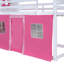 Lit simple superposé en bois avec fenêtres élégantes, rebords et tente, rose et blanc
