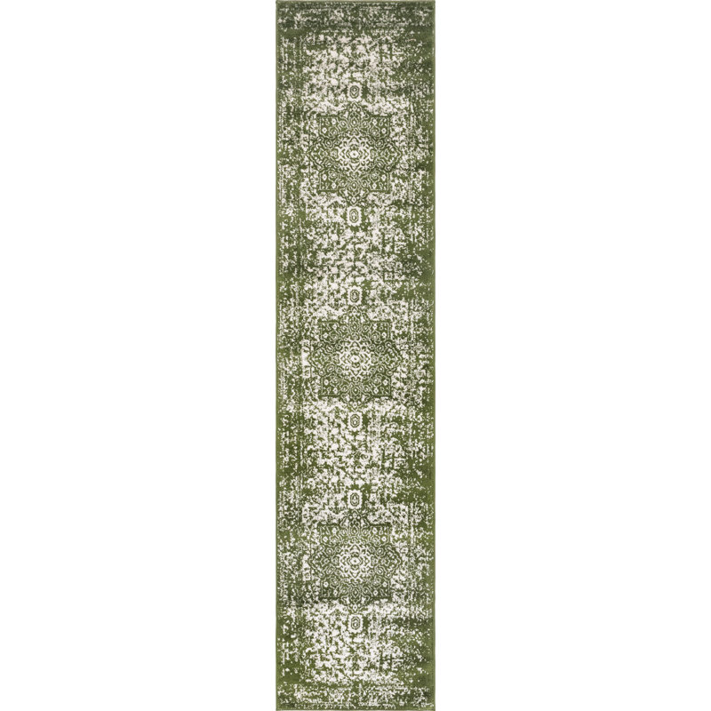 Giverny Green/White Rug, Runner 79 x 366cm