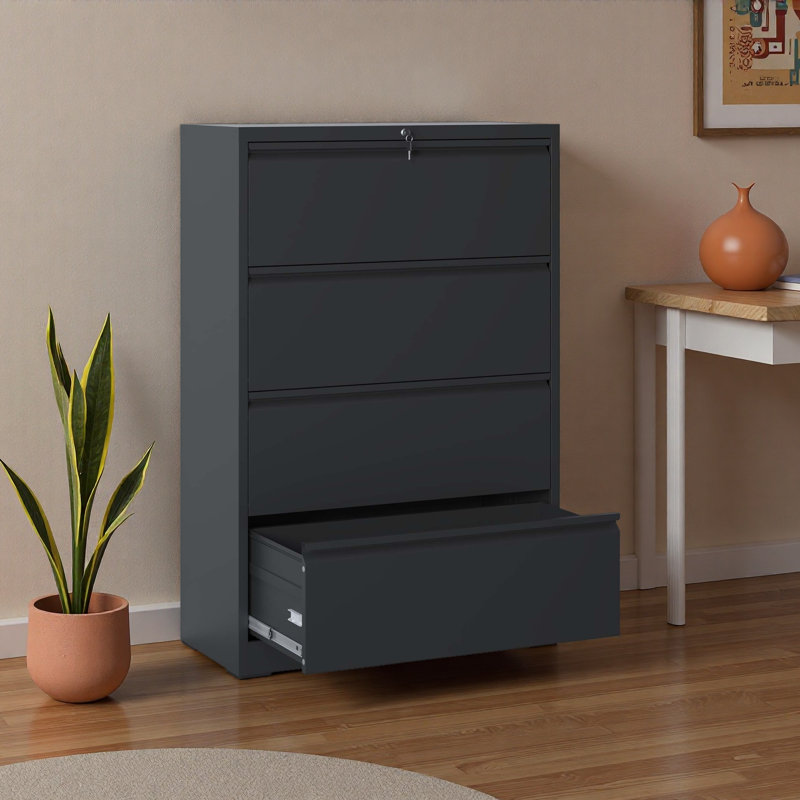 Lateral File Cabinet With Lock – Heavy-Duty Metal Filing Cabinet For Home Office, Space-Saving Wide Storage For Letter/Legal/A4/F4, Silent Full-Extension Slides, Easy-Assembly