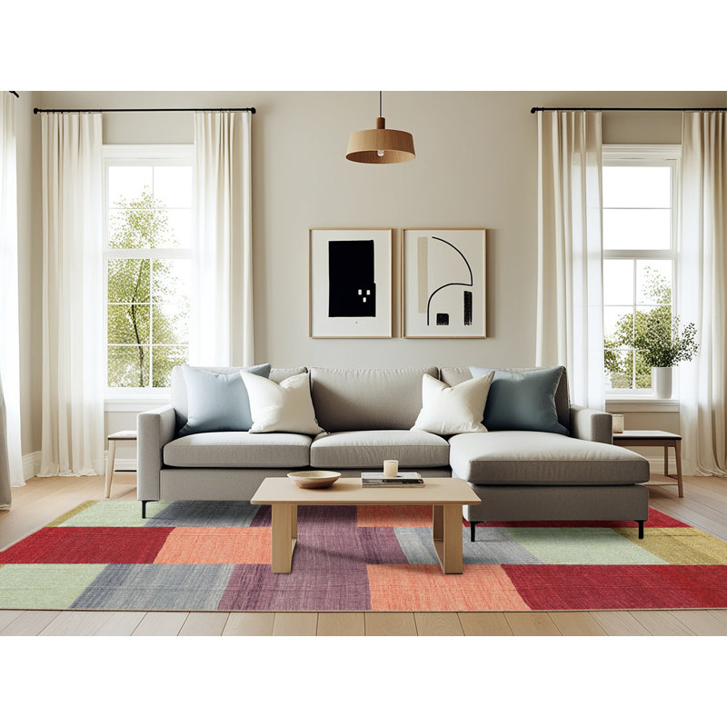 Tapis abstrait rouge / rose, Rectangle 6 pi x 9 pi