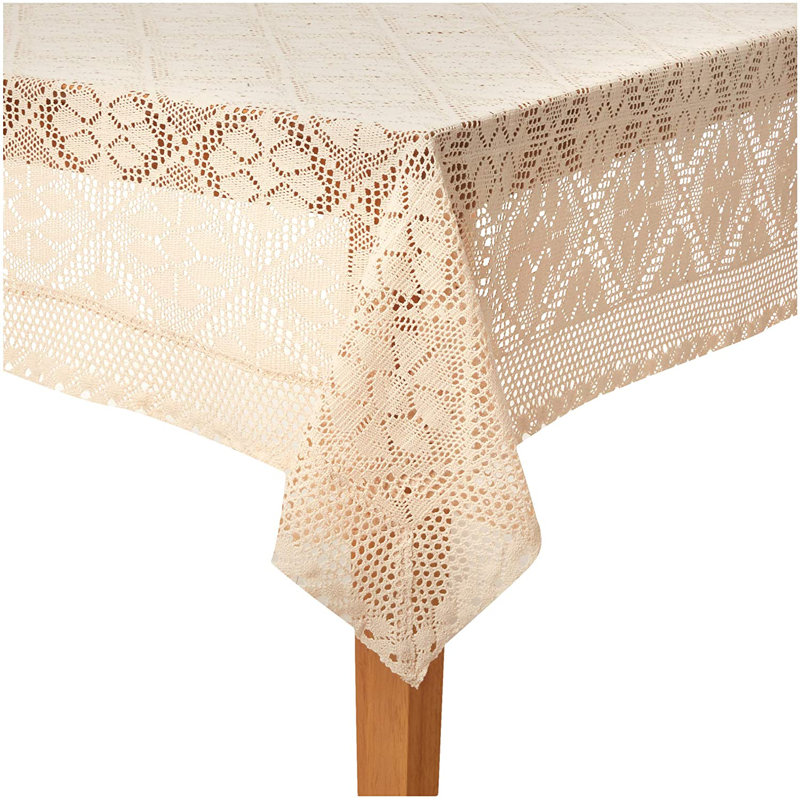 Sawbridgeworth Geometric Cotton Blend Tablecloth, 120" L x 60" W, Ivory