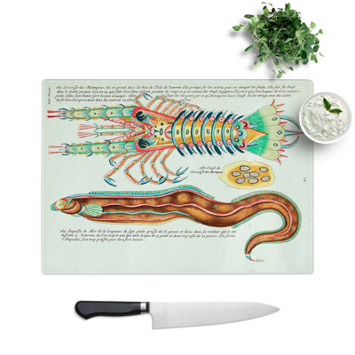 Glass East indies Fish & Lobster Illustrations Xlv by Louis Renard Chopping Board