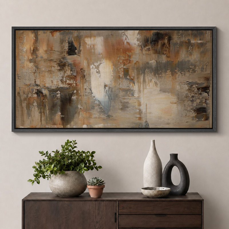 Abstract Soft Neutral Hues Composition - Pictures Extra Large Framed Canvas Print Wall Art, 30" H x 60" W x 1.5" D