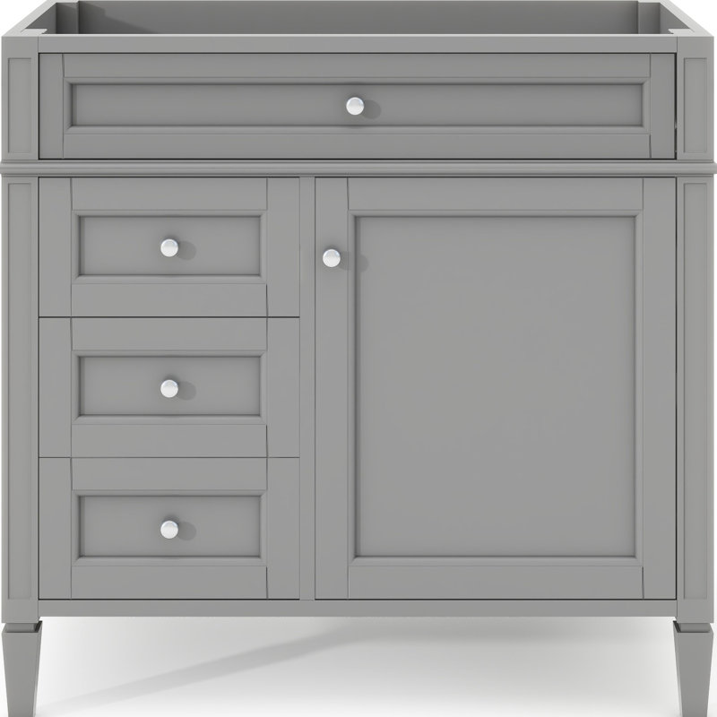 Armoire de rangement 36 po pour salle de bain de style moderne avec 2 tiroirs et un tiroir basculant. Cadre en bois massif. Solide. Gris. Tablette réglable H 33 po x l 18 po, espace fonctionnel. Poignée texturée. Facile à