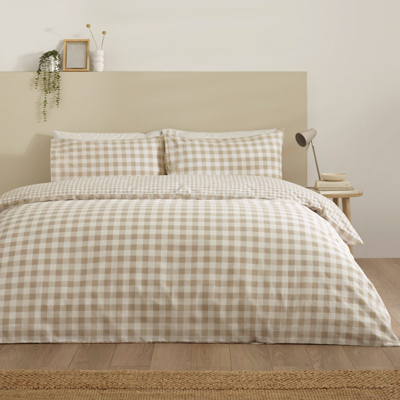 Bamford Gingham Check Reversible Duvet Cover Set, Single, Natural
