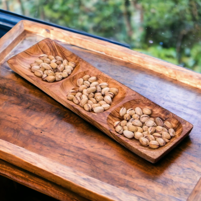 Kitchenware Olive Wood 3 Section Serving Dish