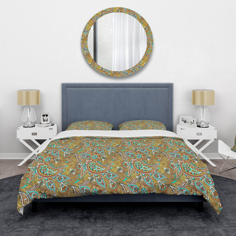 Ensemble de housse de couette bohémien Indian Turquoise and Green Paisley I - polyester microfibre