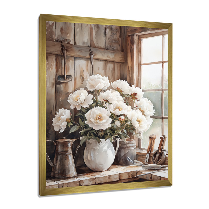 Bailey - salon d'art mural floral, H 44 po x l 34 po, Reproduction encadrée d'une seule photo, Doré