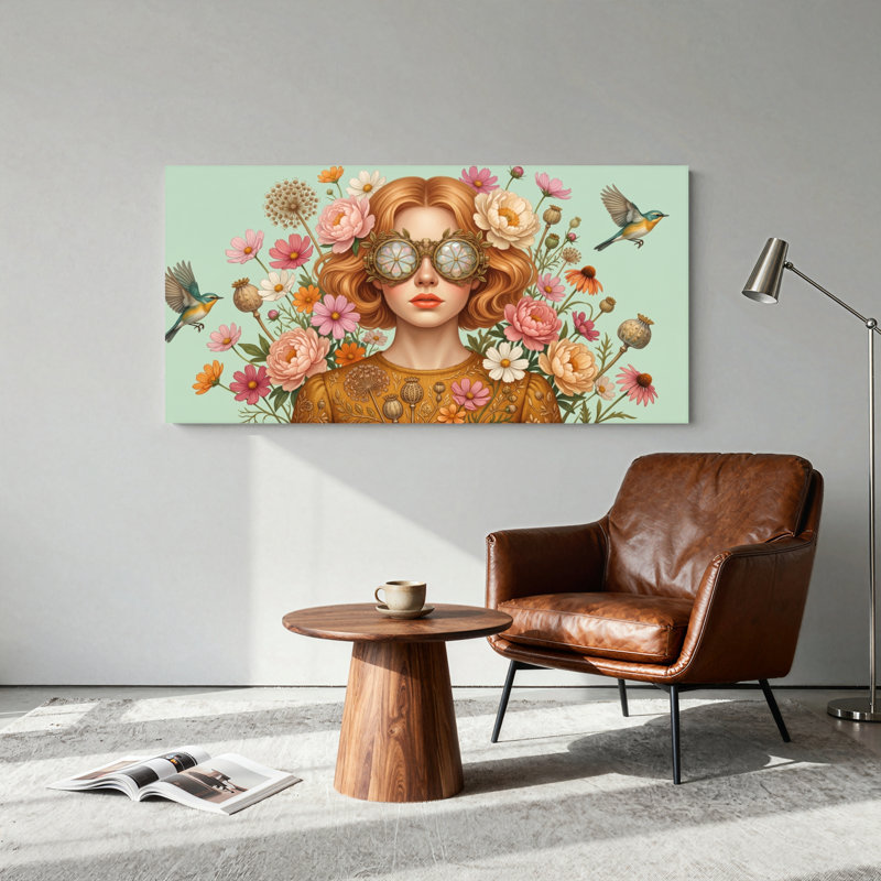 Ensemble de 1 tableau mural sur toile de style steampunk floral, L 40 po x H 20 po, Toile tendue