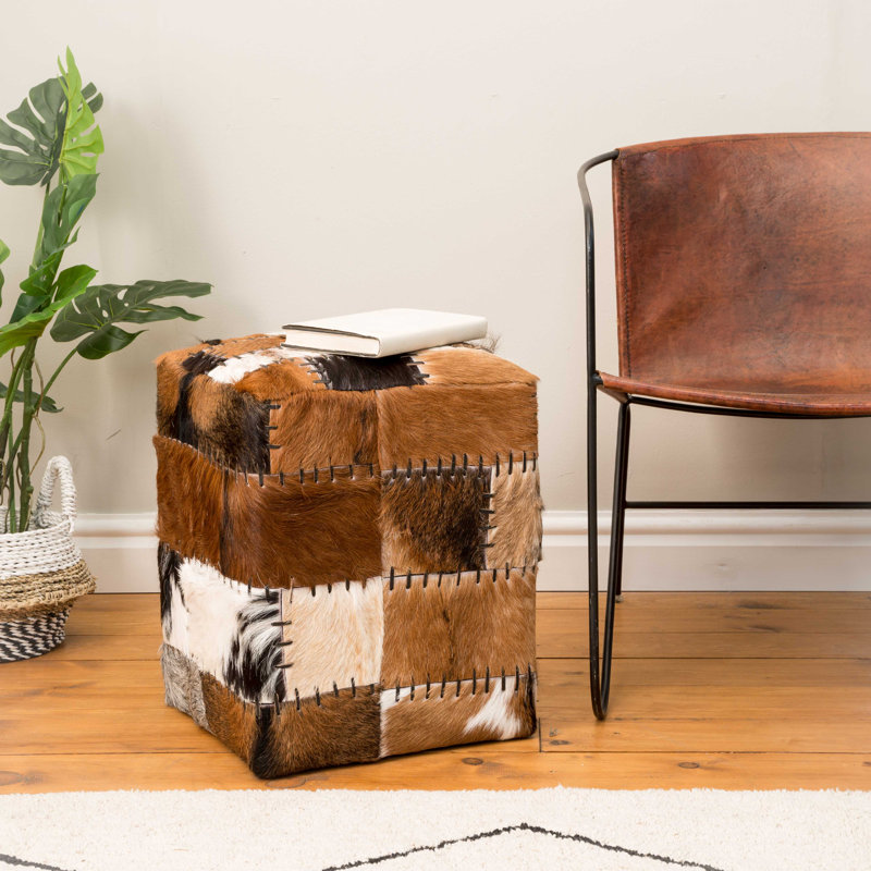Hawthorn 36cm Wide Genuine Leather Square Patchwork Cube Ottoman
