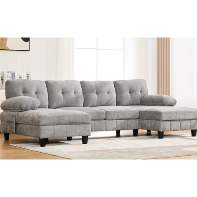 U-Shaped Sectional Couch Grey Chenille With Dual Chaise Lounges, Storage Areas And Armrest Pillows For Home Comfort Furniture Spaces Living Room Use