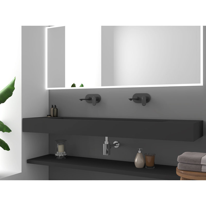 Lavabo de salle de bain mural rectangulaire 72 po Pyramid, Noir, Aucun trou